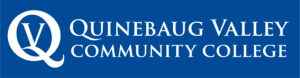Quinebaug Valley Community College Logo White on Blue